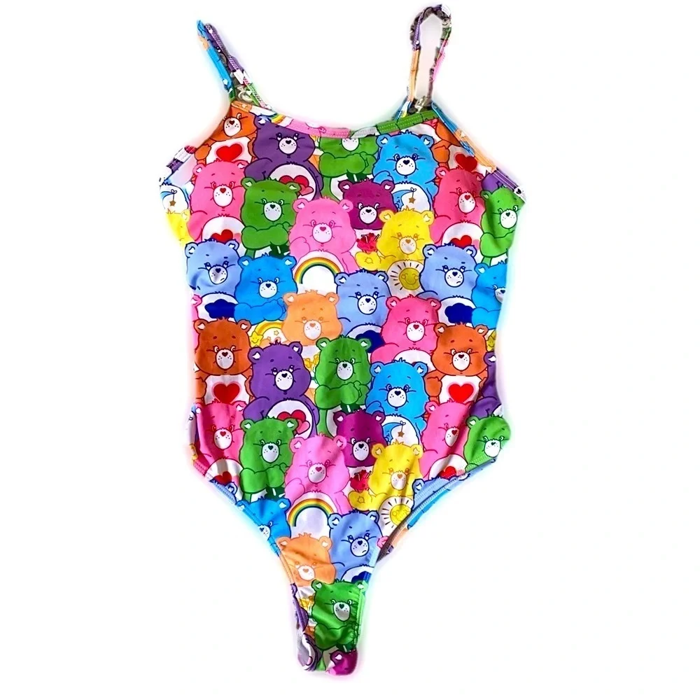 Care Bears Rainbow One-Piece Swimsuit Adjustable Straps Bodysuit Pad Inserts M